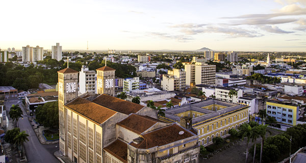 Cuiabá cityscape, with the Metropolitan Catedral in the foreground, Mato Grosso, Brazil